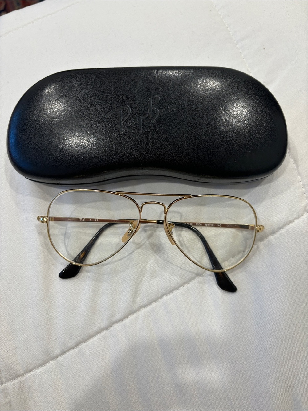 Ray-Ban Gold Aviator Eyeglasses with Black Temple Tips and Case